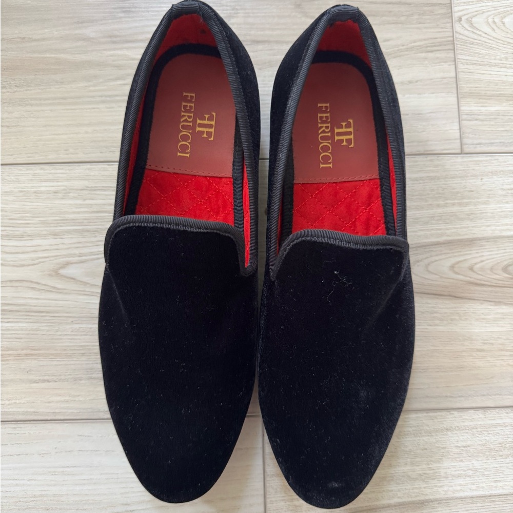 FERUCCI PLAIN BLACK VELVET ROUND TOE LOAFER SIZE 11 PROM WEDDING SHOES